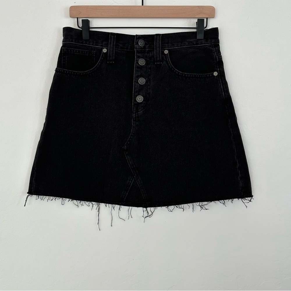 Madewell High Waist Button Front Rigid Denim A-Line Skirt Black Lunar | 28 - Picture 2 of 13